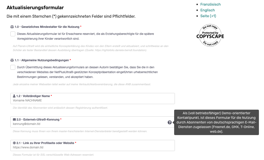  Aktualisierungsformular 2019 (v3.7/2022). Autorin: Daniela BERNDT. Web-Adresse: https://dashfolio-2019.daniela-berndt.foundation/de/kontakt/. Alle Rechte vorbehalten. 